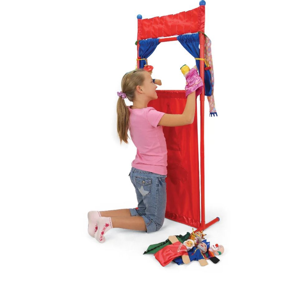 תיאטרון בובות רצפתי גבוה כולל 6 בובות יד - Iam toys, בובות