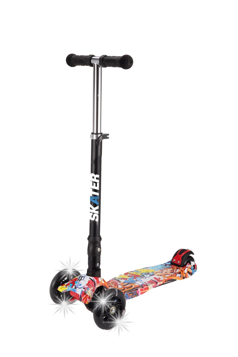 קורקינט 3 גלגלים גרפיטי עם אורות מתקפל Graffit Cool Scooter - קורקינט וספידר