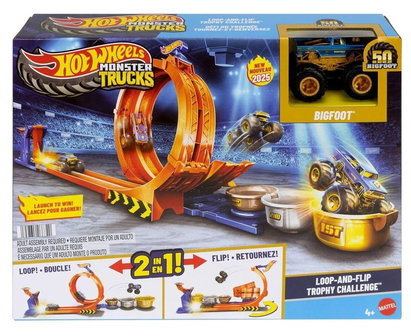 הוט ווילס מאנסטר טראק לופ עם אתגר הגביע - Hot wheels, חניונים ומסלולים