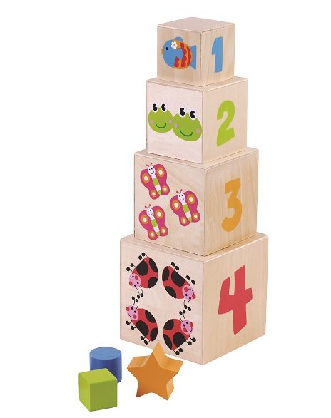 קוביות צבעוניות מעץ Pit toys - משחקי התפתחות לתינוקות, משחקי עץ