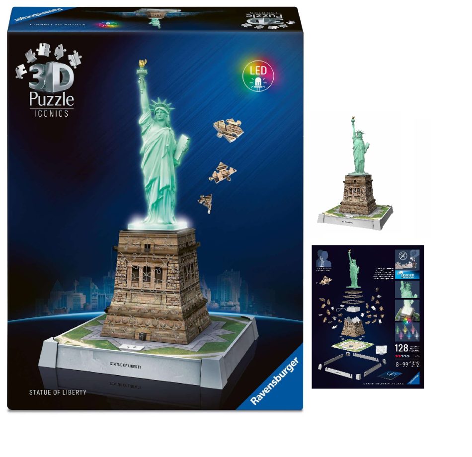 פאזל תלת מימד פסל חירות מואר Ravensburger iconics - Ravensburger, פאזלים