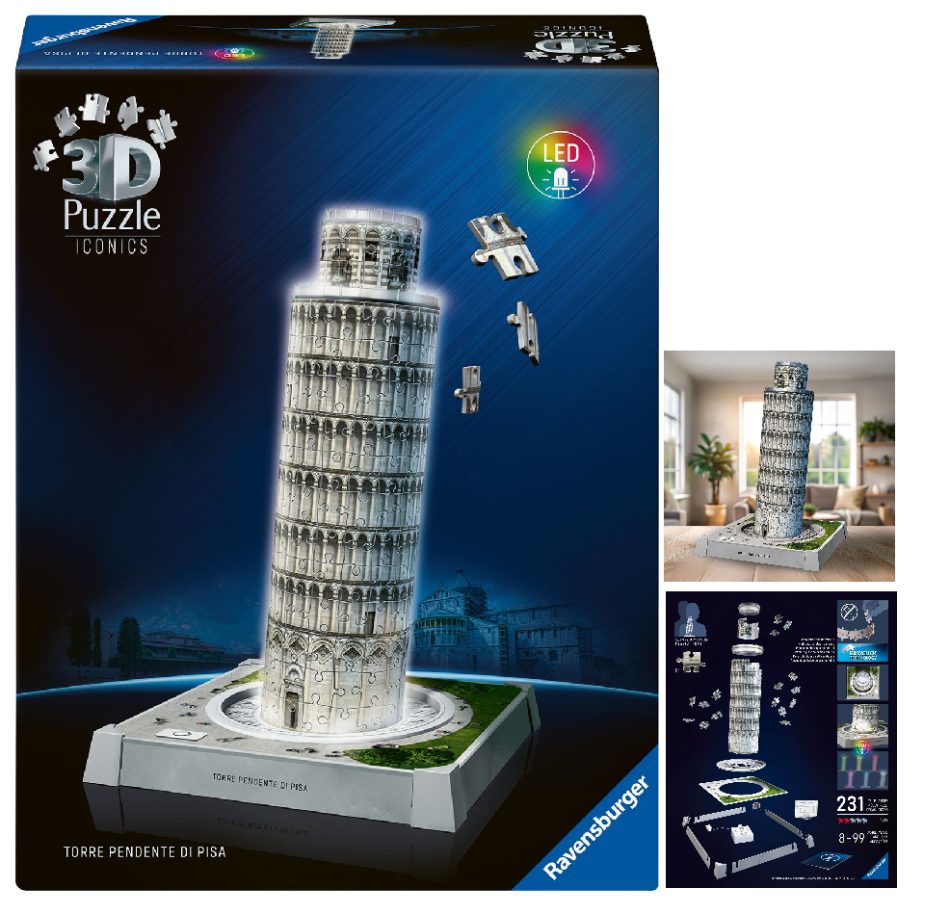 פאזל תלת מימד מגדל פיזה מואר Ravensburger iconics - Ravensburger, בניםבנות